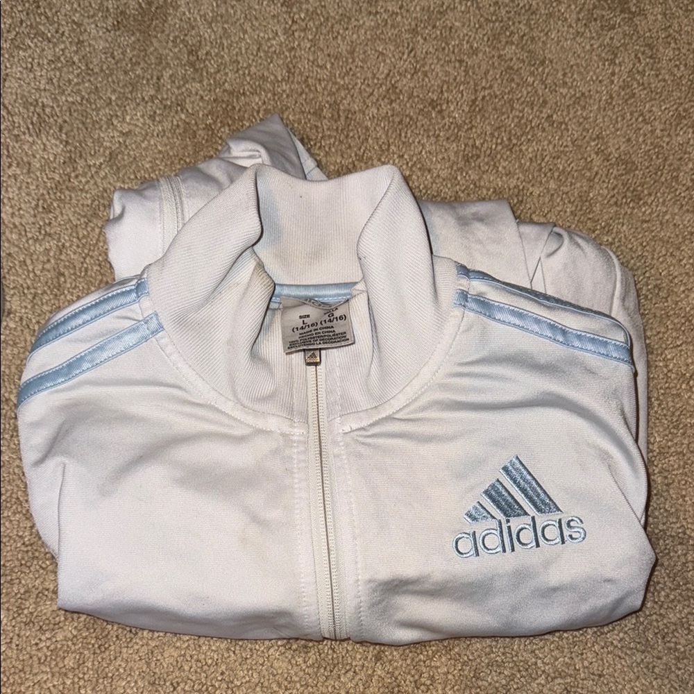Adidas White Jacket with Light Blue Stripes